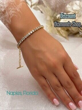 White Zircon Tennis Bracelet on 18K Yellow Gold over 925 Stainless Steel